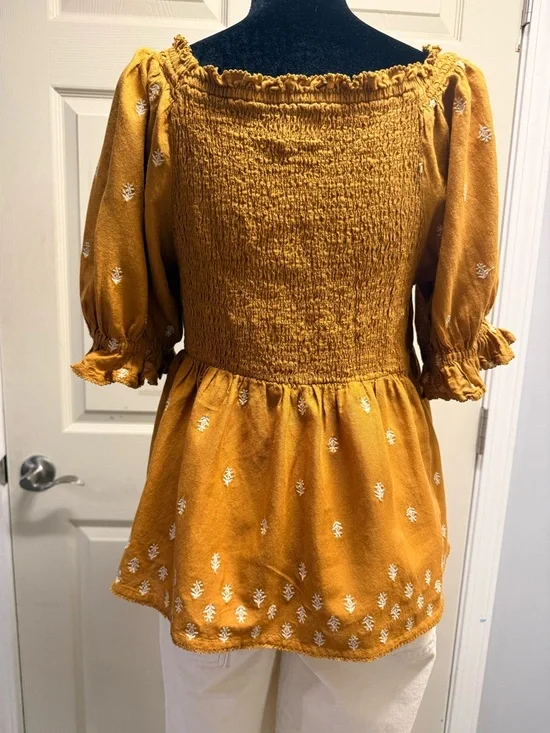 Old Navy Mustard Embroidered Peasant Top - Women’s - Picture 3 of 4